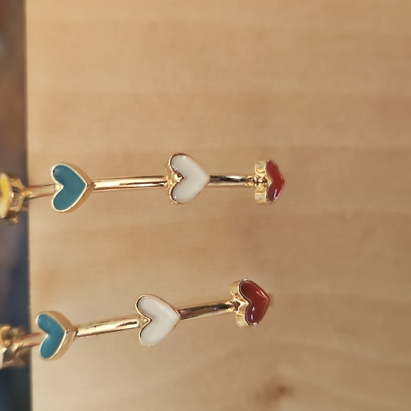 Multicolored Heart themed hoop earrings Gold Accents - Picture 3 of 5